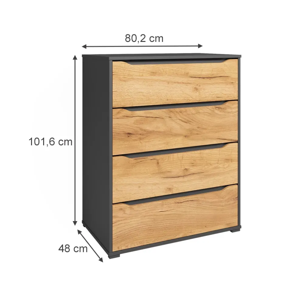 Kommode Ruben Goldkraft Eiche 48 x 101.6 cm mit Schubladen Vicco