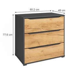 Kommode Ruben Goldkraft Eiche 48 x 77.6 cm mit Schubladen Vicco