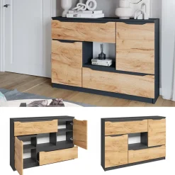 Kommode Ruben Goldkraft Eiche 120 x 84 cm mit Schubladen Vicco