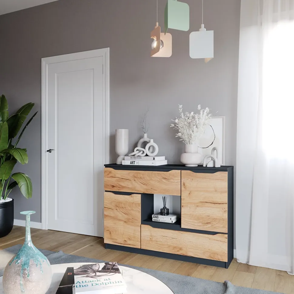 Kommode Ruben Goldkraft Eiche 120 x 84 cm mit Schubladen Vicco