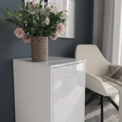 Kommode Sherry Weiß/Weiß Hochglanz 40.2 x 76 cm mit Behälterdeckel Vicco