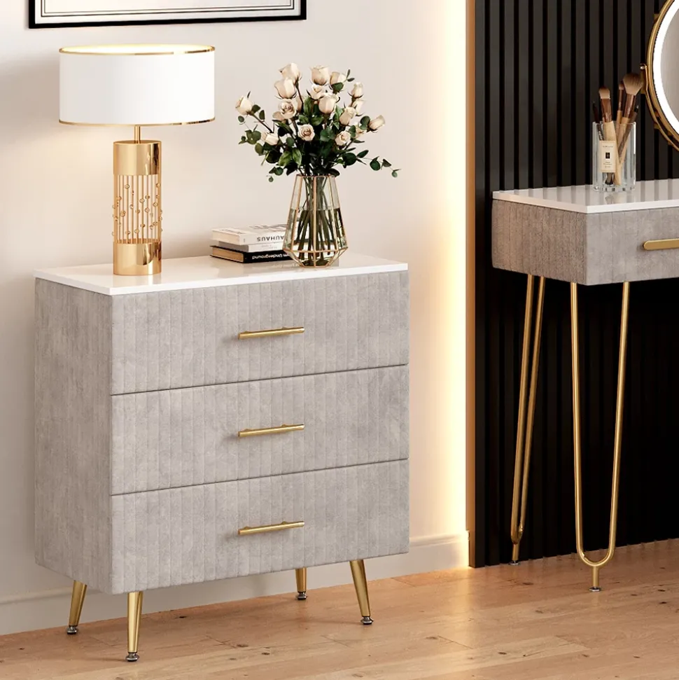 Kommode Velia Grau 70 x 78.5 cm mit 3 Schubladen Vicco