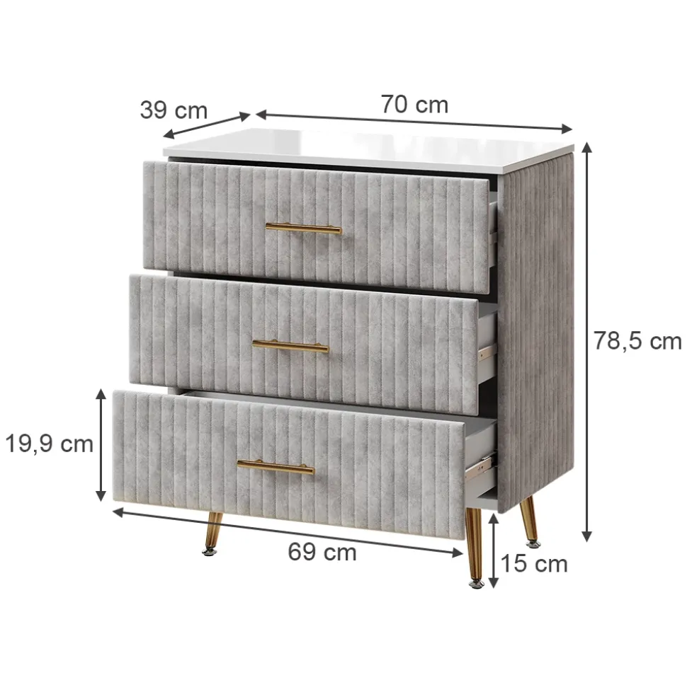 Kommode Velia Grau 70 x 78.5 cm mit 3 Schubladen Vicco