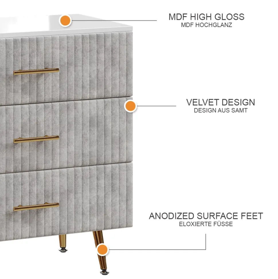 Kommode Velia Grau 70 x 78.5 cm mit 3 Schubladen Vicco