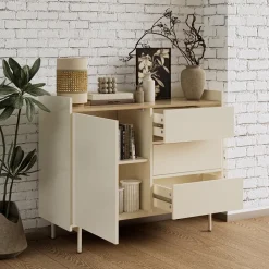 Kommode Velina Creme 100 x 82 cm mit 3 Schubladen und 1 Tür Vicco