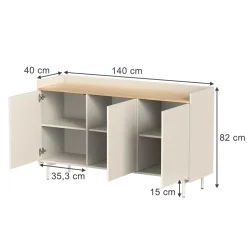 Kommode Velina Creme 140 x 82 cm mit 6 Fächern Vicco