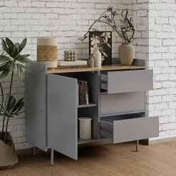 Kommode Velina Grau 100 x 82 cm mit 3 Schubladen und 1 Tür Vicco