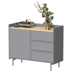 Kommode Velina Grau 100 x 82 cm mit 3 Schubladen und 1 Tür Vicco