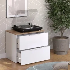 Kommode Wido Weiß/Sonoma 60 x 50 cm mit 2 Schubladen Vicco