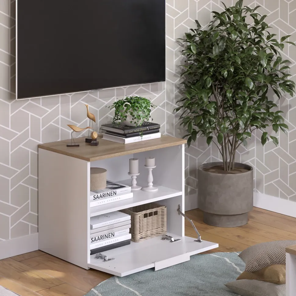 Kommode Wido Weiß/Sonoma 60 x 50 cm mit klappe Vicco