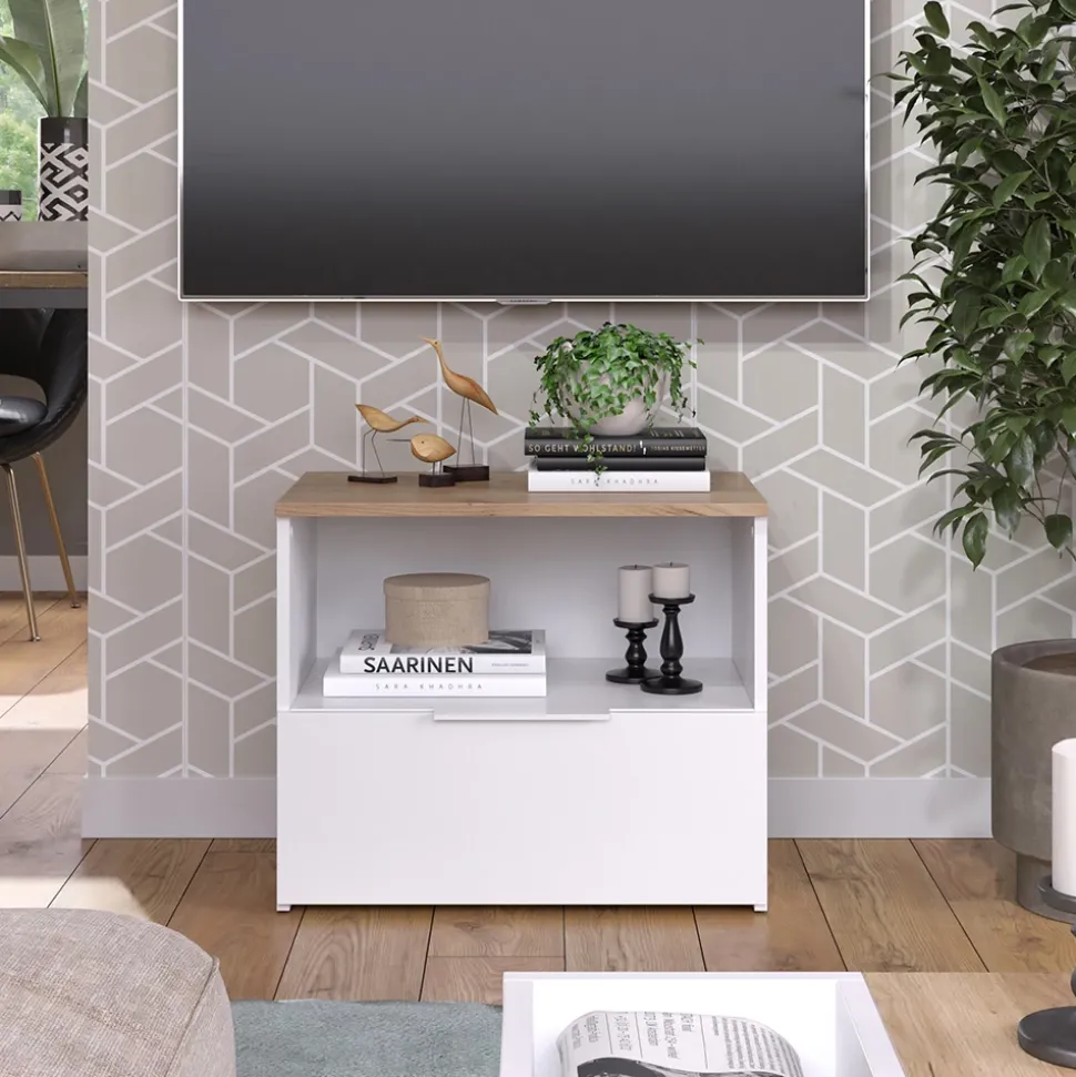 Kommode Wido Weiß/Sonoma 60 x 50 cm mit klappe Vicco