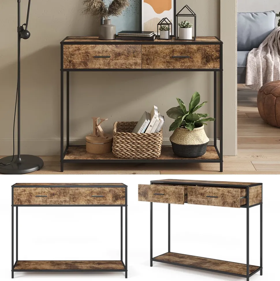 Konsolentisch Fyrk Antikholz 100 x 80 cm mit Schubladen Vicco