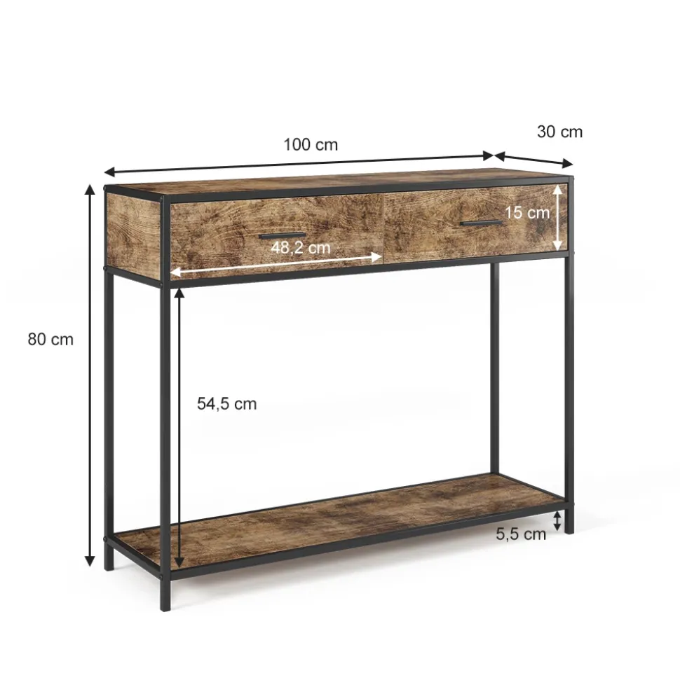 Konsolentisch Fyrk Antikholz 100 x 80 cm mit Schubladen Vicco