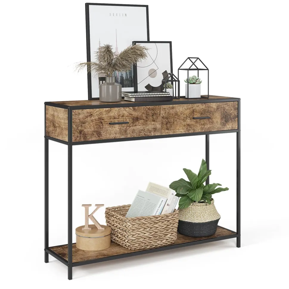 Konsolentisch Fyrk Antikholz 100 x 80 cm mit Schubladen Vicco