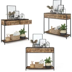 Konsolentisch Fyrk Antikholz 100 x 80 cm mit Schubladen Vicco