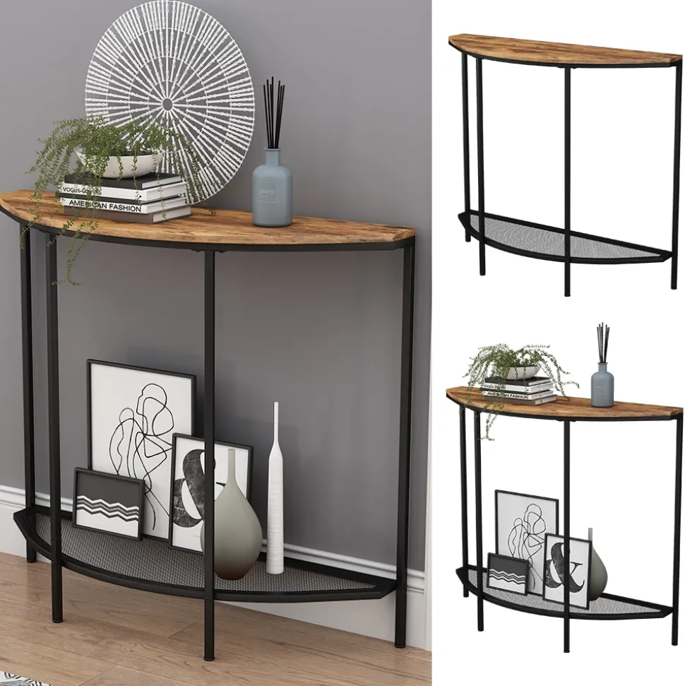 Konsolentisch Fyrk Eiche rustikal 92 x 81.5 cm mit offener Ablage Vicco