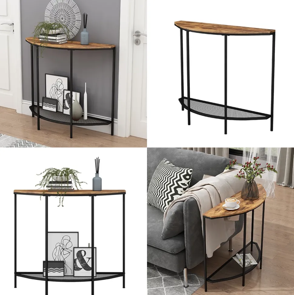 Konsolentisch Fyrk Eiche rustikal 92 x 81.5 cm mit offener Ablage Vicco