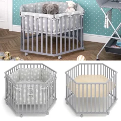 Laufgitter Estrella Grau 128 x 110 cm 6 Ecken Vitalispa