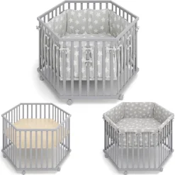 Laufgitter Estrella Grau 128 x 110 cm 6 Ecken Vitalispa