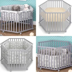 Laufgitter Estrella Grau 128 x 110 cm 6 Ecken Vitalispa