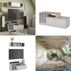 Lowboard Betti Weiß/Sonoma 120 x 49.9 cm mit 1 Tür Vicco