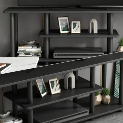 Lowboard Cesaro Schwarz 110 x 41.5 cm mit offenen Regalen Vicco