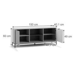 Lowboard Eliza Grau 150 x 60 cm mit 2 Türen Vicco