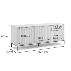 Lowboard Eliza Weiß 150 x 60 cm mit 3 Schubladen, 2 Türen Vicco