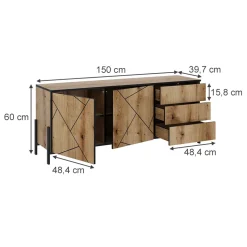 Lowboard Hatto Eiche 150 x 60 cm mit Türen und Schubladen Vicco
