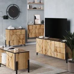 Lowboard Hatto Eiche 150 x 60 cm mit Türen und Schubladen Vicco