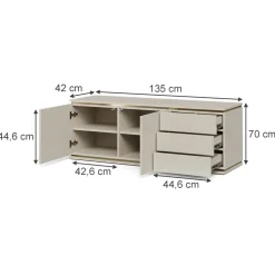 Lowboard Linette Cashmere 135 x 70 cm mit 2 Türen und 3 Schubladen Vicco