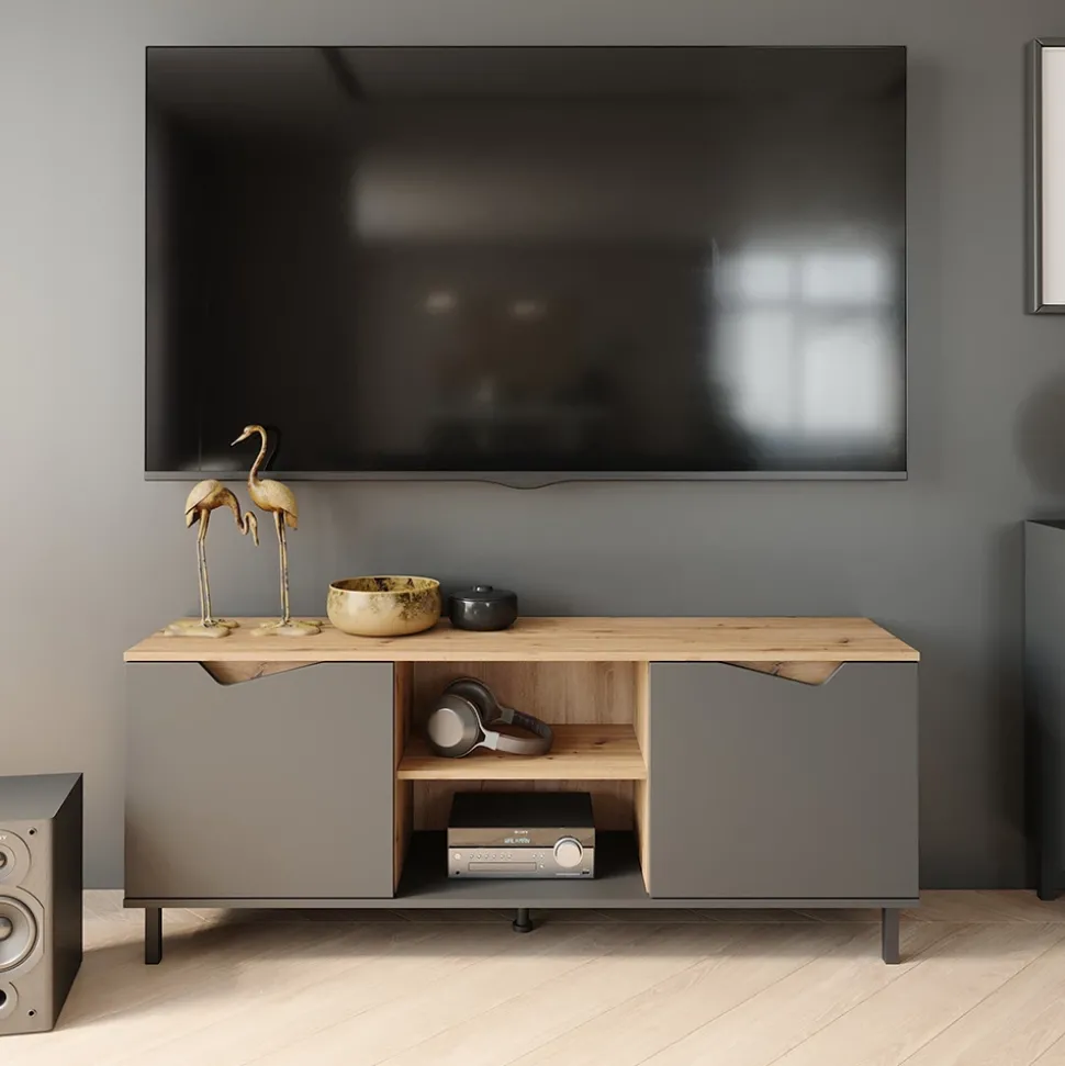 Lowboard Marelle Anthrazit/Artisan 150 x 60 cm mit 2 Türen Vicco