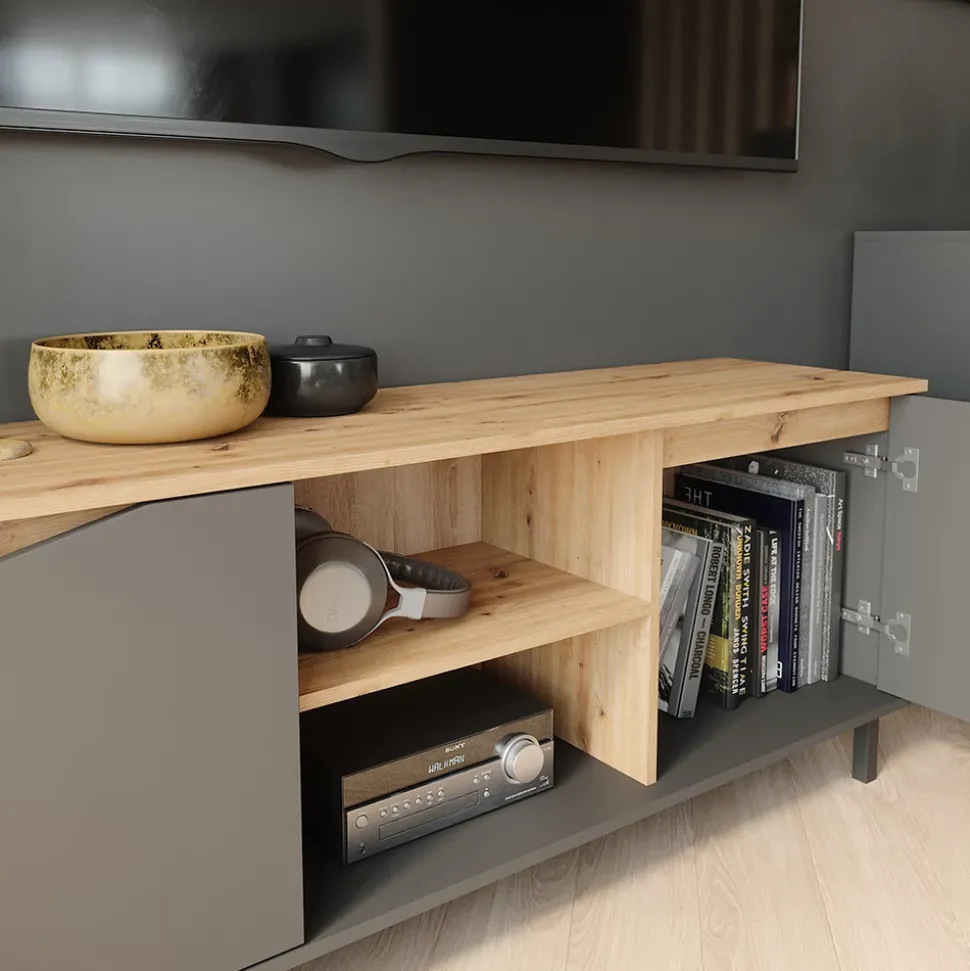 Lowboard Marelle Anthrazit/Artisan 150 x 60 cm mit 2 Türen Vicco