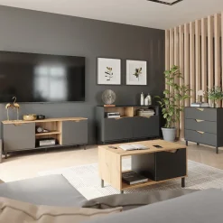 Lowboard Marelle Anthrazit/Artisan 150 x 60 cm mit 2 Türen Vicco