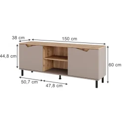 Lowboard Marelle Greige/Artisan 150 x 60 cm mit 2 Türen Vicco