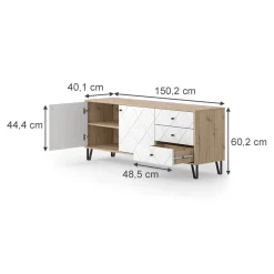 Lowboard Nizza Artisan-Eiche 150.2 x 60.2 cm mit 3 Schubladen & 2 Türen Vicco