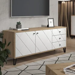 Lowboard Nizza Artisan-Eiche 150.2 x 60.2 cm mit 3 Schubladen & 2 Türen Vicco