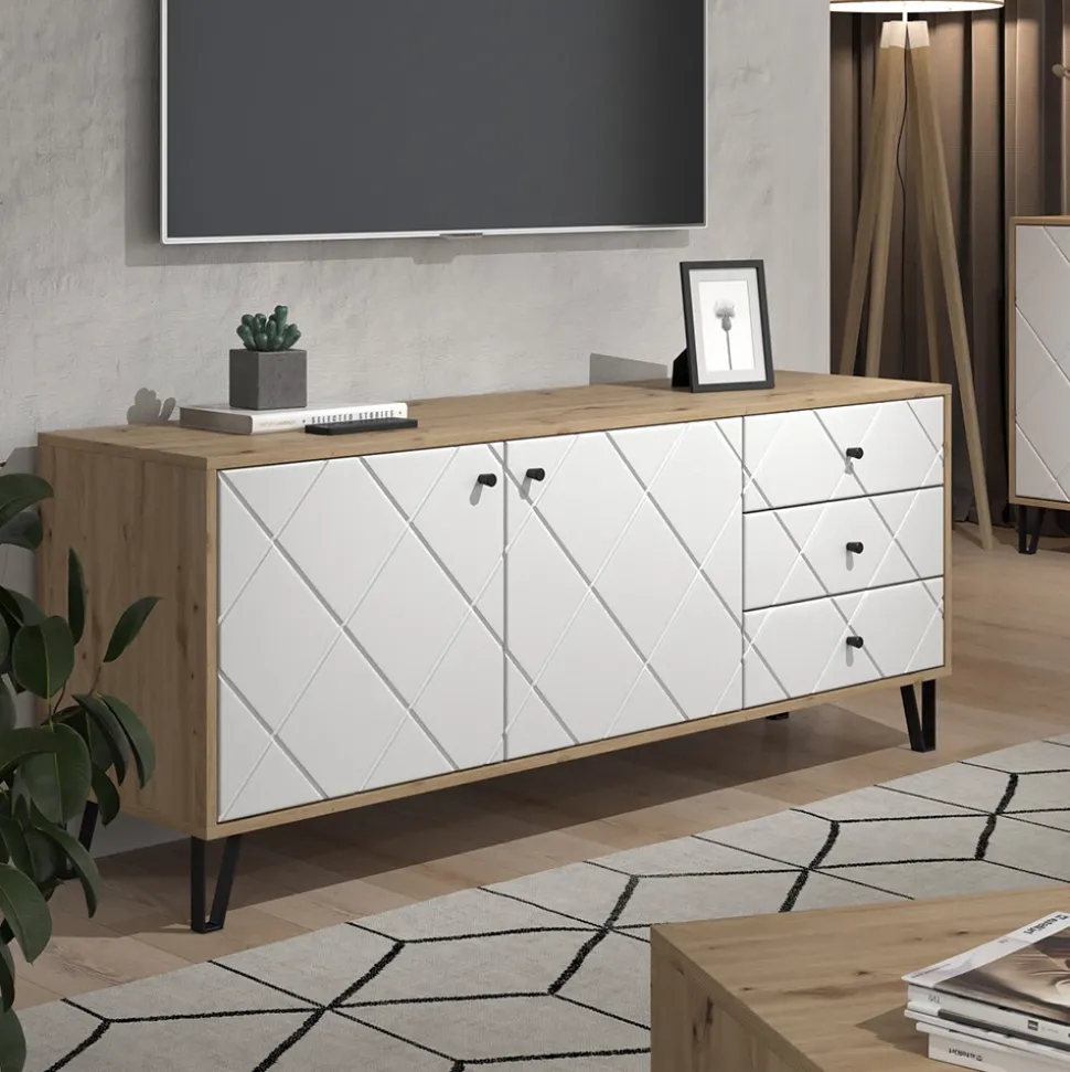 Lowboard Nizza Artisan-Eiche 150.2 x 60.2 cm mit 3 Schubladen & 2 Türen Vicco