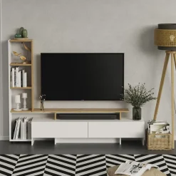 Lowboard Tavora Weiß/Eiche 168.2 x 120 cm mit 2 Schubladen Vicco