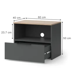 Lowboard Wido Anthrazit/Sonoma 60 x 50 cm mit Schublade Vicco