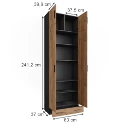 Mehrzweckschrank Frank Anthrazit/Goldkraft Eiche 80 x 241.2 cm mit Schrankaufsatz und Schubladenmodul Vicco