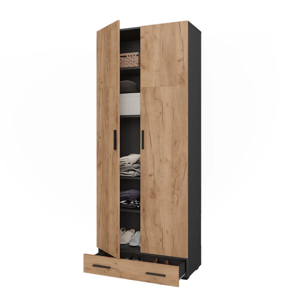 Mehrzweckschrank Frank Anthrazit/Goldkraft Eiche 80 x 201.2 cm mit Schubladenmodul Vicco