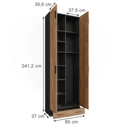 Mehrzweckschrank Ingo Anthrazit/Goldkraft Eiche 80 x 241.2 cm mit Schrankaufsatz und Schubladenmodul Vicco