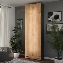 Mehrzweckschrank Ingo Anthrazit/Goldkraft Eiche 80 x 241.2 cm mit Schrankaufsatz und Schubladenmodul Vicco
