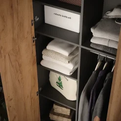 Mehrzweckschrank Ingo Anthrazit/Goldkraft Eiche 80 x 241.2 cm mit Schrankaufsatz und Schubladenmodul Vicco