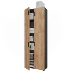 Mehrzweckschrank Ingo Anthrazit/Goldkraft Eiche 80 x 223.8 cm mit Schrankaufsatz Vicco