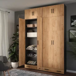 Mehrzweckschrank Ingo Anthrazit/Goldkraft Eiche 80 x 223.8 cm mit Schrankaufsatz Vicco