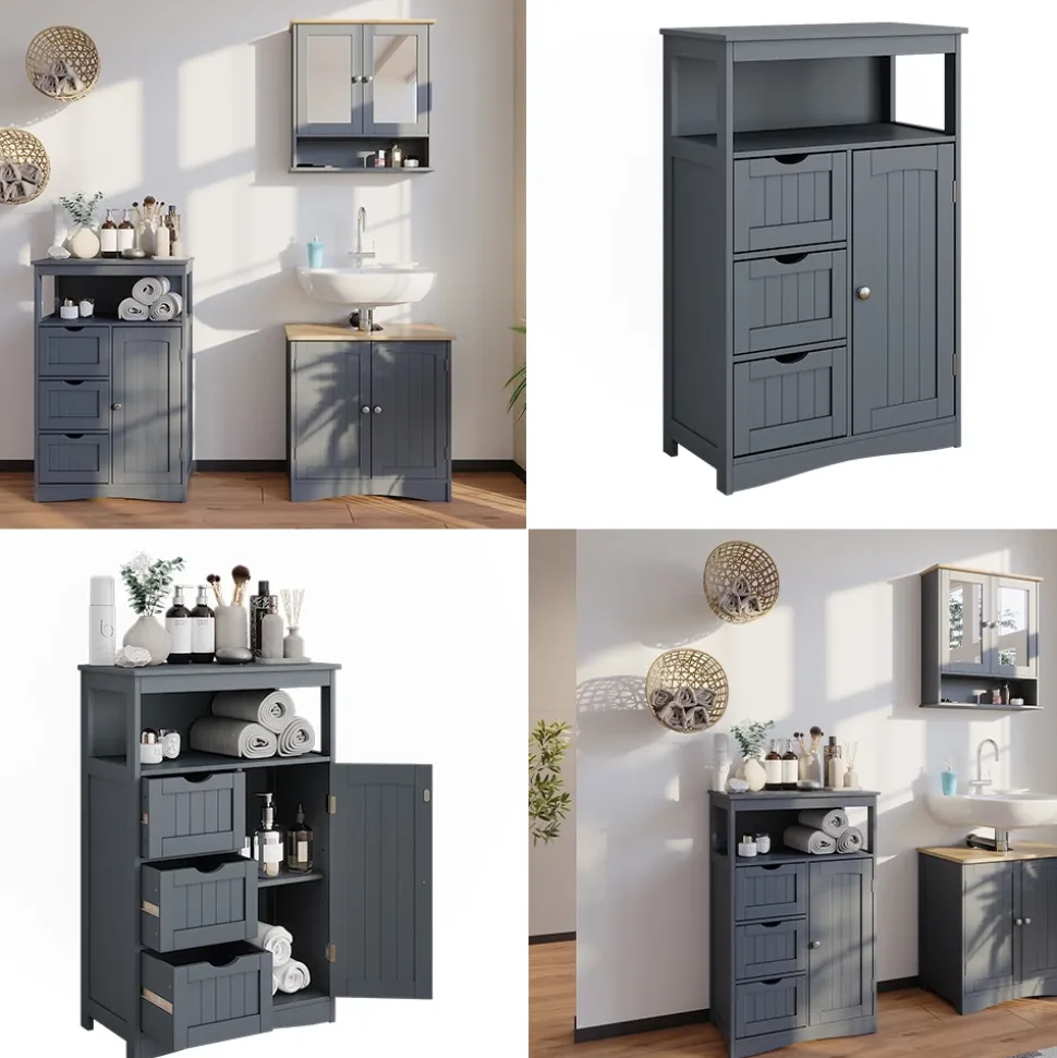 Midischrank Bianco Grau 56 x 86.5 cm Vicco