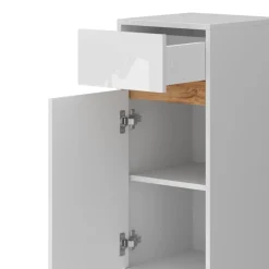 Midischrank Detmold Weiß Hochglanz/Goldkraft Eiche 35 x 82 cm mit Tür und Schublade Vicco