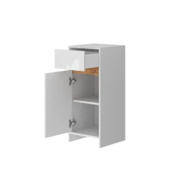 Midischrank Detmold Weiß Hochglanz/Goldkraft Eiche 35 x 82 cm mit Tür und Schublade Vicco